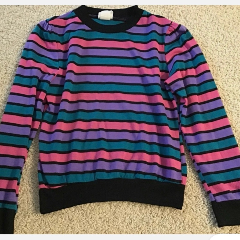 Vintage Bull Frog Knits Colorful Striped Long Sleeve Top girls 14